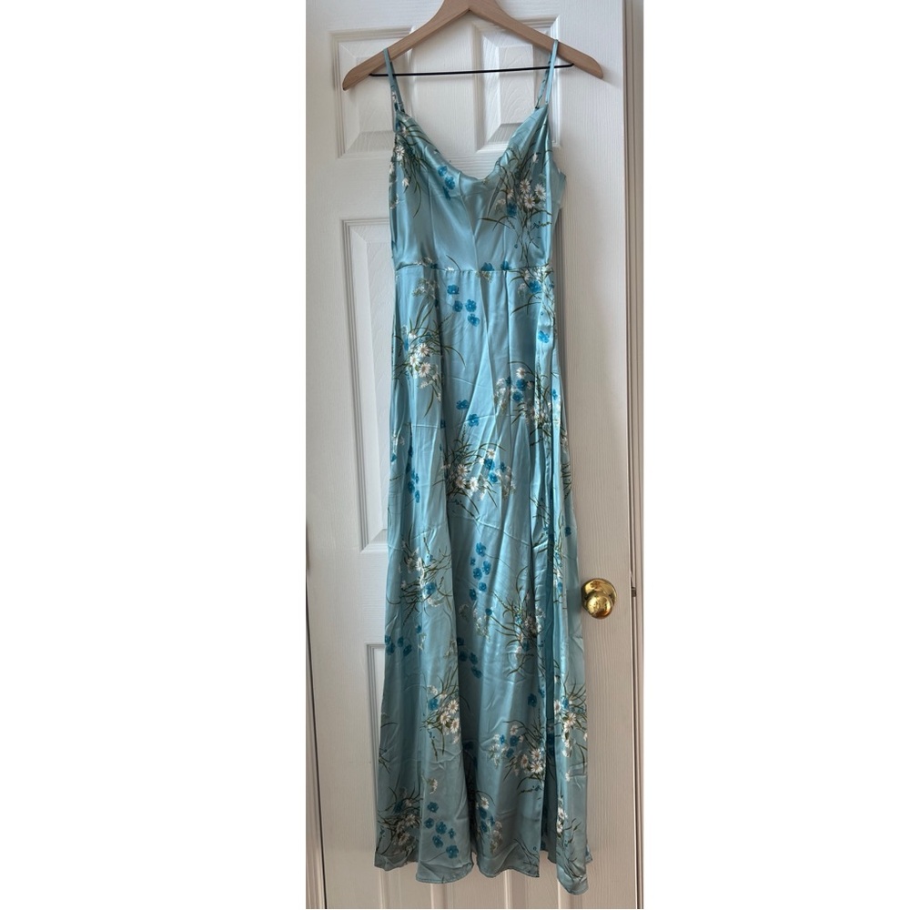 Reformation Devora Silk Maxi Dress Lago Blue Floral 2 Wedding Guest Bridesmaid - Picture 2 of 7